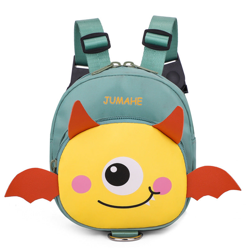 Light Green Cute Cartoon Monster Pet Backpack | Small Dog Self-Wearing Snack Bag | Adjustable Harness with Leash Attachment and Waste Bag Dispenser