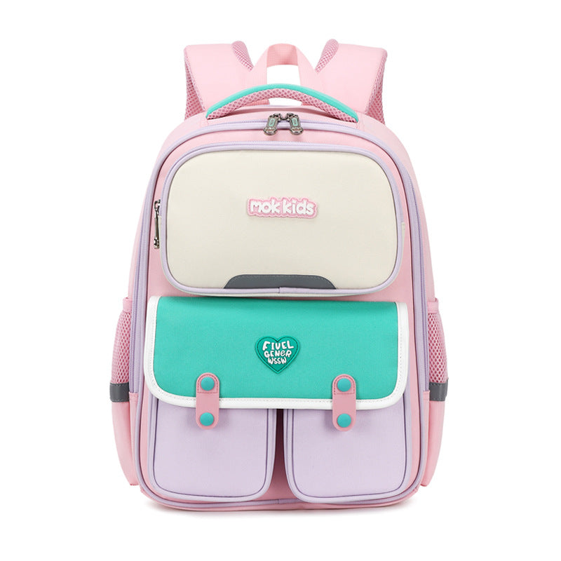 Pink-green Lightweight Kids School Backpack | Large Capacity Multi-Pocket Travel Bag | Ergonomic Primary Student Daypack