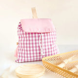 Pink Trendy Gingham Checkered Canvas Backpack | Aesthetic Student School Bag | Casual Daily Travel Daypack