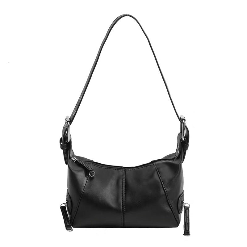 Black PU Leather Zippered Shoulder Bag – Retro European Style Crossbody and Handheld Bag