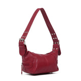 Red PU Leather Zippered Shoulder Bag – Retro European Style Crossbody and Handheld Bag