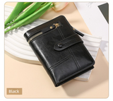 Black Soft PU Leather Women's Wallet – Compact Foldable Wallet with Multiple Card Slots and Zippered Compartment