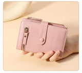 Pink Soft PU Leather Women's Wallet – Compact Foldable Wallet with Multiple Card Slots and Zippered Compartment