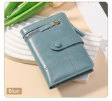 Blue Soft PU Leather Women's Wallet – Compact Foldable Wallet with Multiple Card Slots and Zippered Compartment
