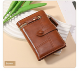 Brown Soft PU Leather Women's Wallet – Compact Foldable Wallet with Multiple Card Slots and Zippered Compartment