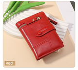 Red Soft PU Leather Women's Wallet – Compact Foldable Wallet with Multiple Card Slots and Zippered Compartment