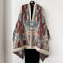 Blue and Dark Red New Style Buttoned Shawl – Double-Sided Winter Scarf with Ethnic Pattern, Faux Cashmere Feel for Travel and Fashion