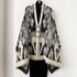 Black New Style Buttoned Shawl – Double-Sided Winter Scarf with Ethnic Pattern, Faux Cashmere Feel for Travel and Fashion