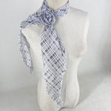 2 Pcs Light Grey Plaid Pattern Rose Flower Thin Scarf – Elegant and Versatile Neck Wrap for Women