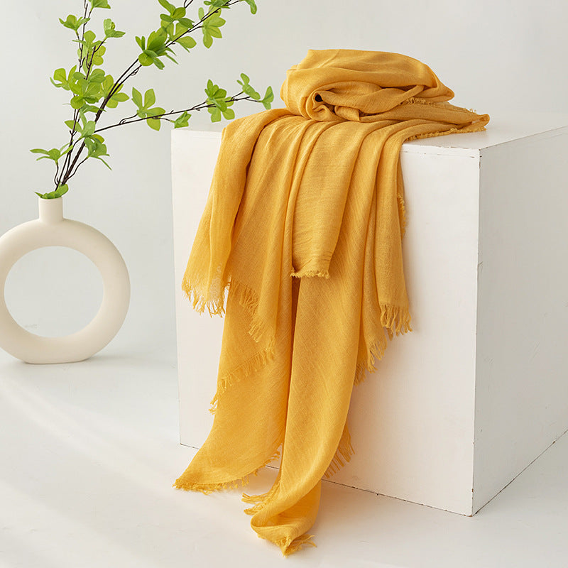 Yellow Cotton and linen scarves - Elegant, solid-color, lightweight shawls, soft and comfortable, suitable for pairing with various outfits.