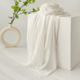White Cotton and linen scarves - Elegant, solid-color, lightweight shawls, soft and comfortable, suitable for pairing with various outfits.