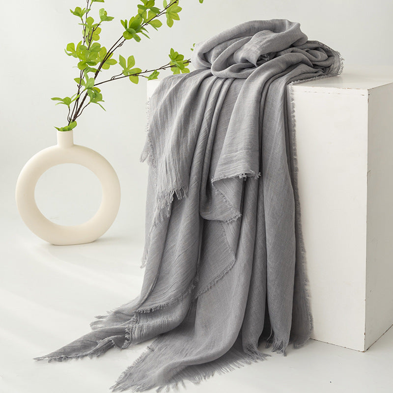 Grey Cotton and linen scarves - Elegant, solid-color, lightweight shawls, soft and comfortable, suitable for pairing with various outfits.