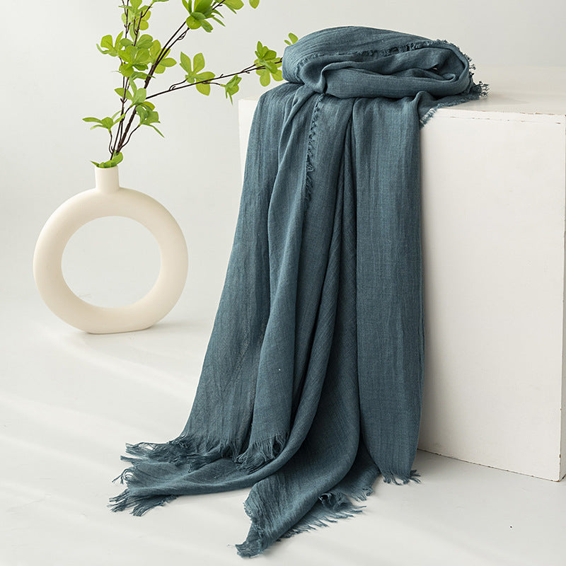 Dark Green Cotton and linen scarves - Elegant, solid-color, lightweight shawls, soft and comfortable, suitable for pairing with various outfits.