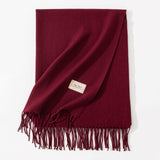 Dark Red Autumn & Winter Korean-Style Women's Cashmere-Like Scarf – Solid Color, Warm, Versatile Wrap