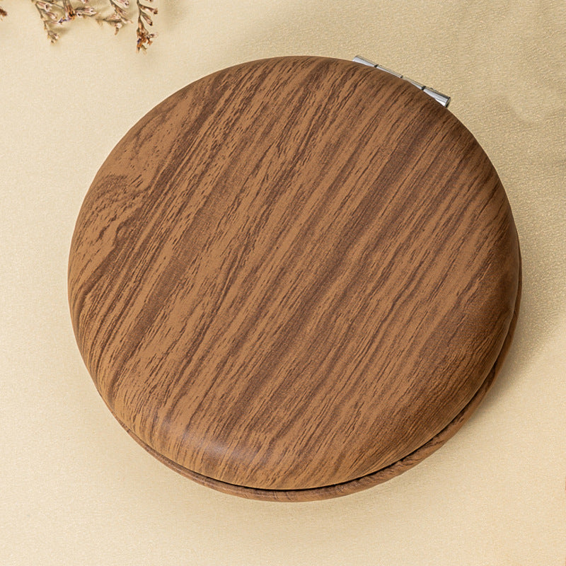 2 Pcs Brown Portable Wooden-Style Makeup Mirror - Dual-Sided High-Definition Compact Mirror 