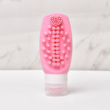 Pink Travel Silicone Refillable Bottle Set – Multi-Functional Soft-Squeeze Dispenser with Built-in Brush (3-Pack)