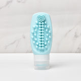 Blue Travel Silicone Refillable Bottle Set – Multi-Functional Soft-Squeeze Dispenser with Built-in Brush (3-Pack)