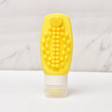 Yellow Travel Silicone Refillable Bottle Set – Multi-Functional Soft-Squeeze Dispenser with Built-in Brush (3-Pack)