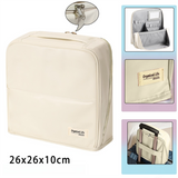 Beige Magnetic Compartmentalized Standing Cosmetic Bag – Large Capacity with Mirror, Travel Makeup Organizer (26×10×26 cm)