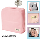 Pink Magnetic Compartmentalized Standing Cosmetic Bag – Large Capacity with Mirror, Travel Makeup Organizer (26×10×26 cm)