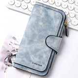 Blue Stylish Large-Capacity Women's Long Wallet – Vintage PU Leather Clutch with Zipper and Snap Closure