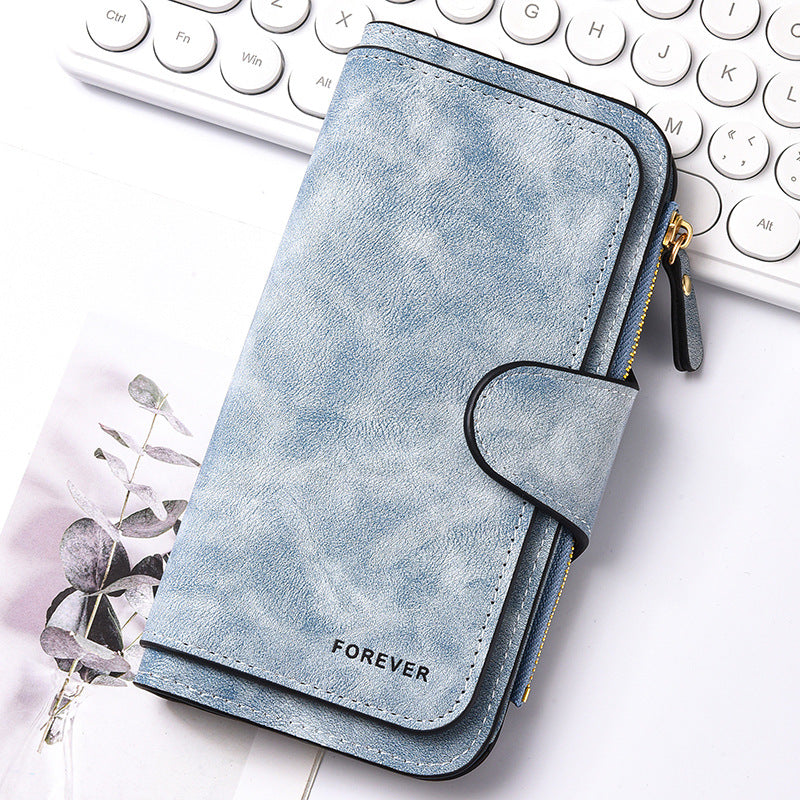 Blue Stylish Large-Capacity Women's Long Wallet – Vintage PU Leather Clutch with Zipper and Snap Closure