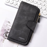 Black Stylish Large-Capacity Women's Long Wallet – Vintage PU Leather Clutch with Zipper and Snap Closure