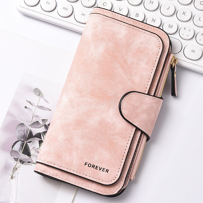 Pink Stylish Large-Capacity Women's Long Wallet – Vintage PU Leather Clutch with Zipper and Snap Closure