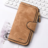 Brown Stylish Large-Capacity Women's Long Wallet – Vintage PU Leather Clutch with Zipper and Snap Closure