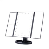 Black 360° Rotating LED Tri-Fold Makeup Mirror – 22-Bulb Illuminated Vanity Mirror with 1X/2X/3X Magnification