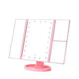Pink 360° Rotating LED Tri-Fold Makeup Mirror – 22-Bulb Illuminated Vanity Mirror with 1X/2X/3X Magnification