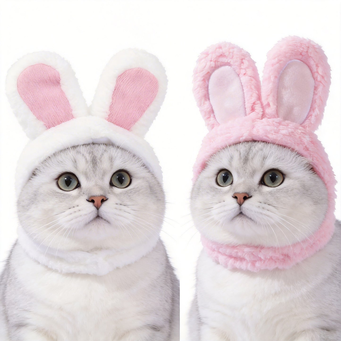 2 Pcs (White and Pink) Adorable Bunny Ears Cat Hat – Soft Plush Pet Costume Headband for Cats