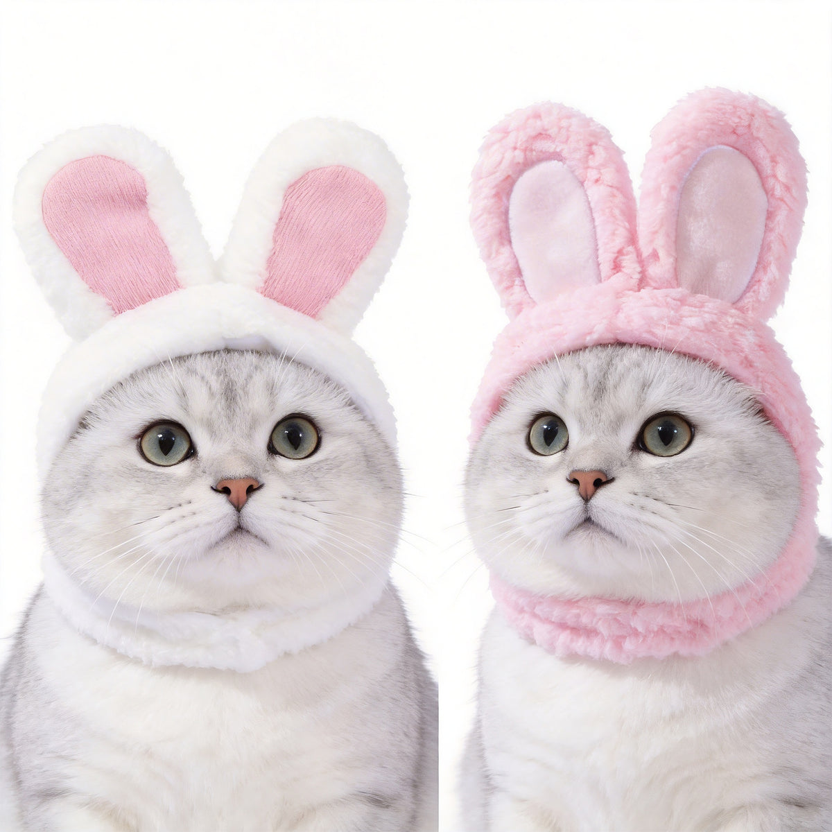 2 Pcs (White and Pink) Adorable Bunny Ears Cat Hat – Soft Plush Pet Costume Headband for Cats