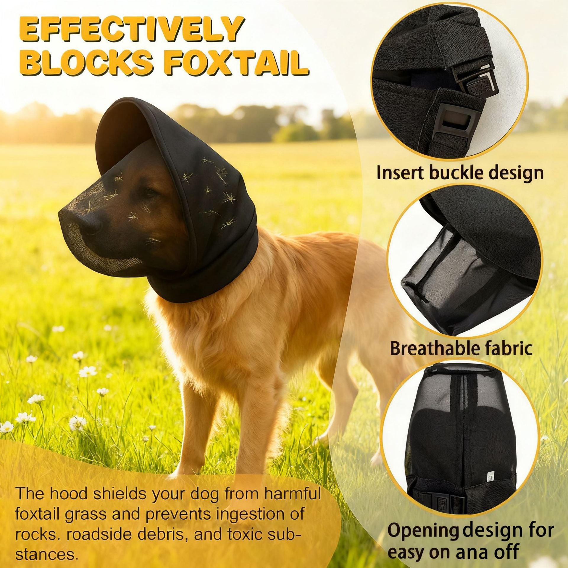 Size S Black Mesh Net Hood for Dogs – Protective Face Cover Against Insects, Debris, and Oral Ingestion