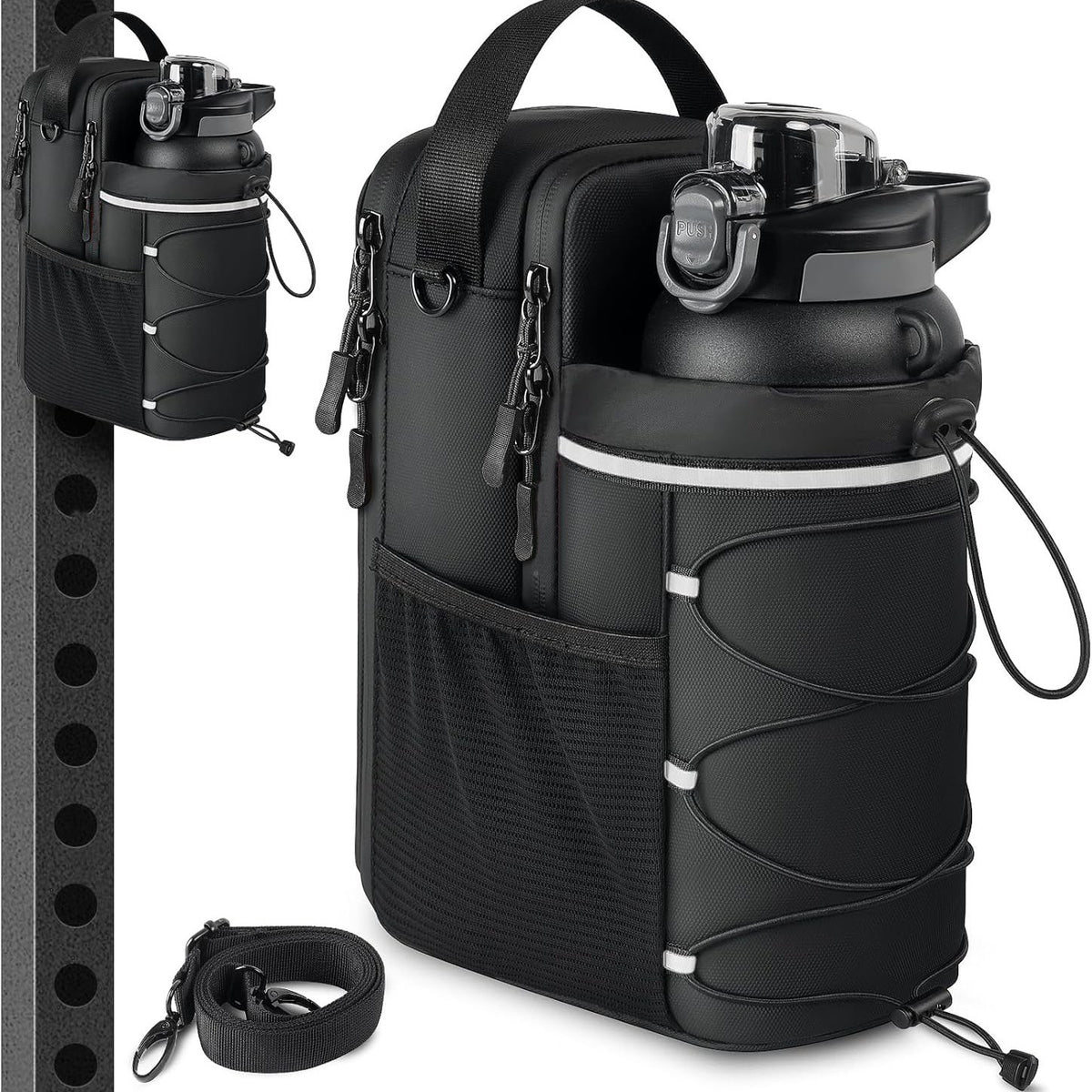 Black Magnetic Water Bottle Holster – Large-Capacity, Crossbody Carry Pouch for Outdoor & Gym Use