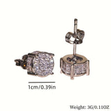 Gold Unisex Round Crystal Stud Earrings – Full-Pave Micro-Set Alloy Ear Jewelry