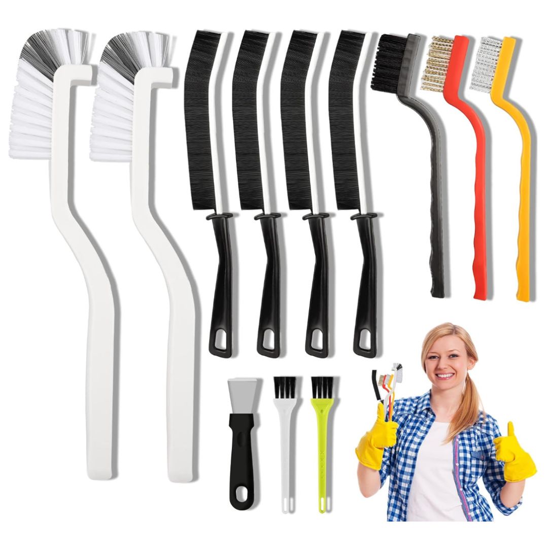 Set A Multi-Use Heavy-Duty Cleaning Brush Set – 12-Piece Hard Bristle Tool Kit for Kitchen, Bathroom & Tight Spaces