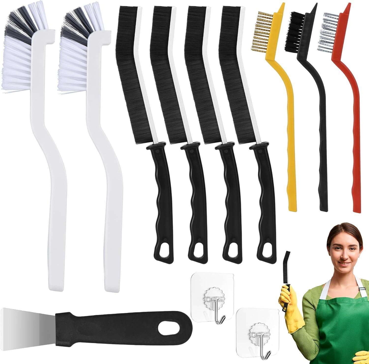 Set B Multi-Use Heavy-Duty Cleaning Brush Set – 12-Piece Hard Bristle Tool Kit for Kitchen, Bathroom & Tight Spaces