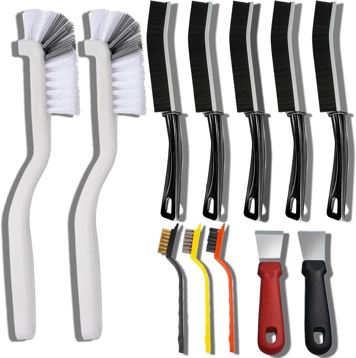 Set C Multi-Use Heavy-Duty Cleaning Brush Set – 12-Piece Hard Bristle Tool Kit for Kitchen, Bathroom & Tight Spaces