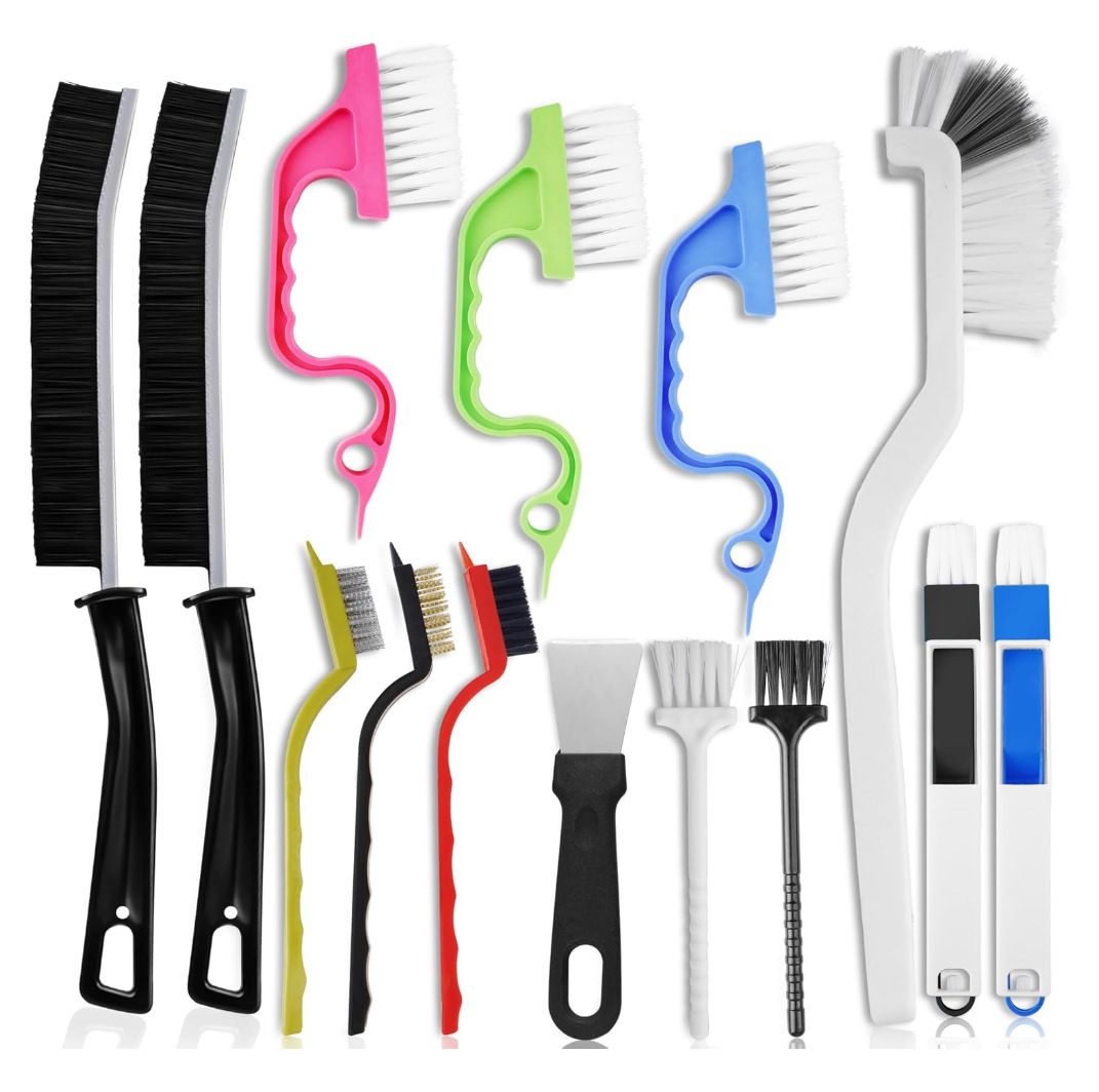 Set A Multi-Use Heavy-Duty Cleaning Brush Set – 14-Piece Hard Bristle Tool Kit for Kitchen, Bathroom & Tight Spaces