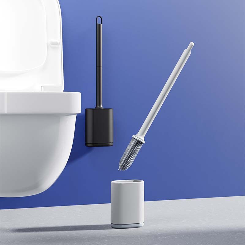 2 Pcs (Black + White) Wall-Mountable Toilet Brush Set – Soft-Tip 360° Cleaning System