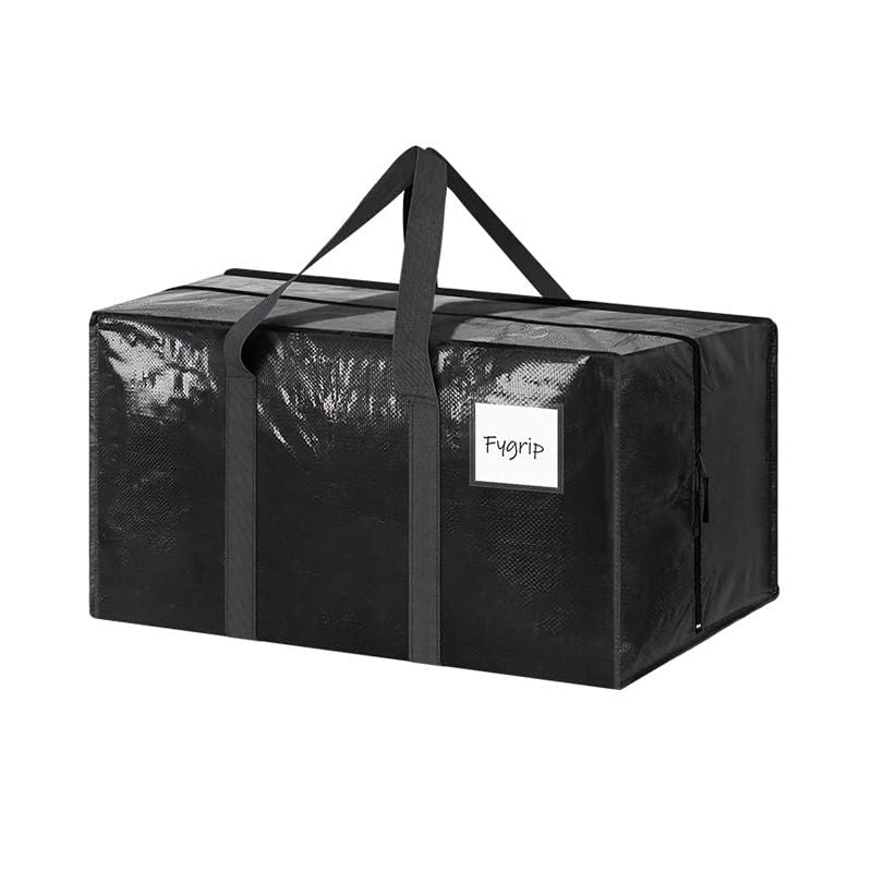 Black extra heavy duty moving bag with reinforced handles and zipper.