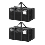 2 Pack Extra Heavy Duty Large Moving Bags with Strong Zipper & Comfortable Handles, Sturdy & Durable Clothes Storage Bags Totes Bins,  Packing Moving Boxes for Clothes, Bedding, Dorm & Travel, Black