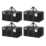 4 Pack Extra Heavy Duty Large Moving Bags with Strong Zipper & Comfortable Handles, Sturdy & Durable Clothes Storage Bags Totes Bins,  Packing Moving Boxes for Clothes, Bedding, Dorm & Travel, Black