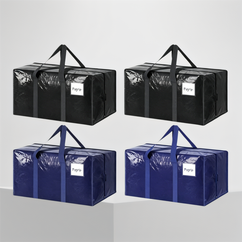 4 Pack ( 2 Dark Blue+2 Black ) Extra Heavy Duty Large Moving Bags with Strong Zipper & Comfortable Handles, Sturdy & Durable Clothes Storage Bags Totes Bins,  Packing Moving Boxes for Clothes, Bedding, Dorm & Travel, 