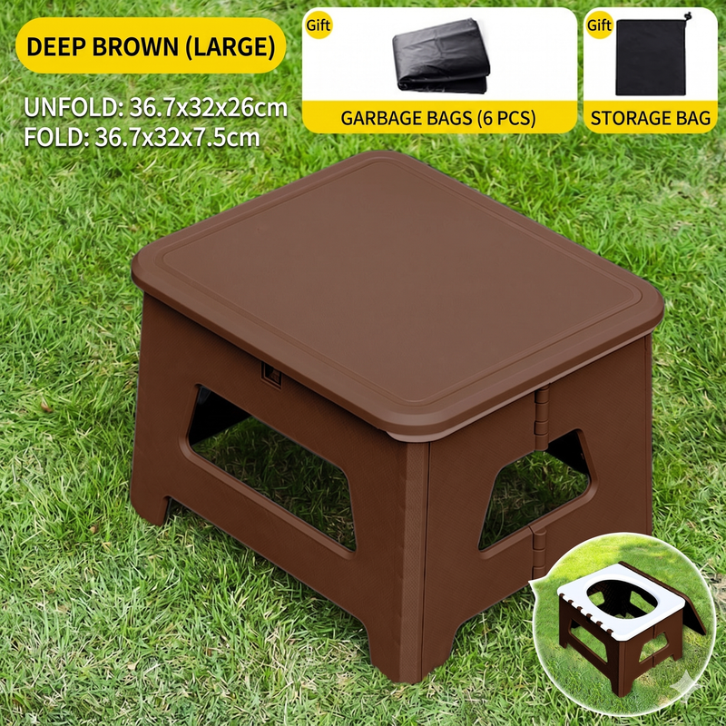 Brown  Large Portable Folding Camping Toilet Stool - Capacity Emergency Potty for Car, Outdoor Travel, and Hiking