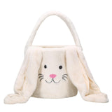 White Cute Plush Bunny Easter Basket with Long Ears and Personalization Option for Kids Egg Hunt and Spring Celebration