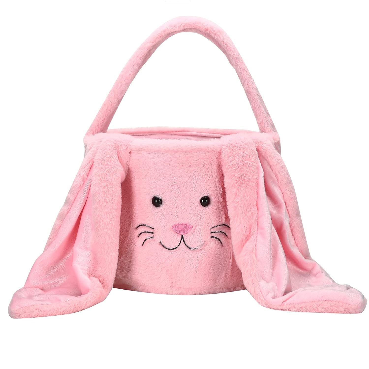 Pink Cute Plush Bunny Easter Basket with Long Ears and Personalization Option for Kids Egg Hunt and Spring Celebration
