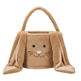Brown Cute Plush Bunny Easter Basket with Long Ears and Personalization Option for Kids Egg Hunt and Spring Celebration