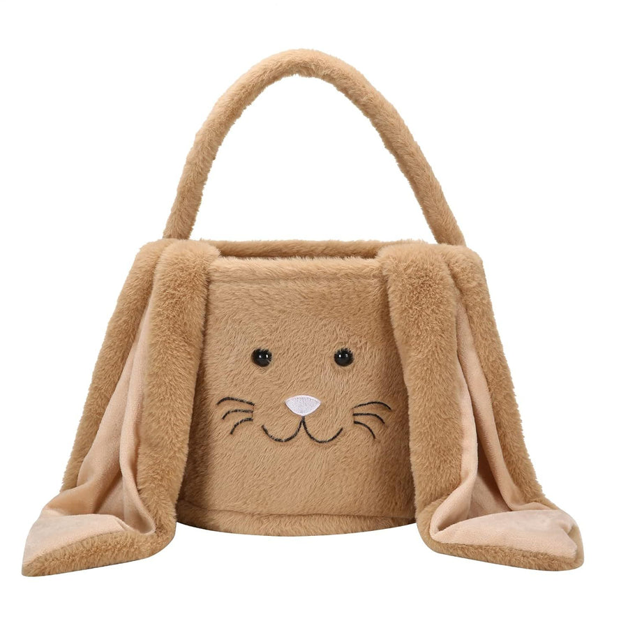 Brown Cute Plush Bunny Easter Basket with Long Ears and Personalization Option for Kids Egg Hunt and Spring Celebration